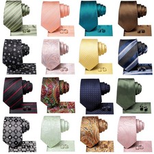 Men Solid Paisley Tie Set Necktie Pocket Square Cufflinks Formal Wedding Casual