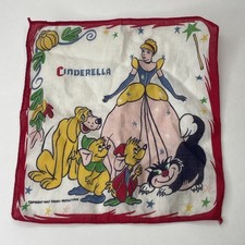 Vintage 1950s Disney Cinderella Handkerchief Hanky Walt Disney Productions Red