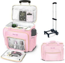 Rolling Craft Bag, Large Tote with Detachable Wheels, Pink