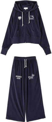 AVIREX x Hello Kitty Pile Parka Pants Set Navy Brown Women Japan