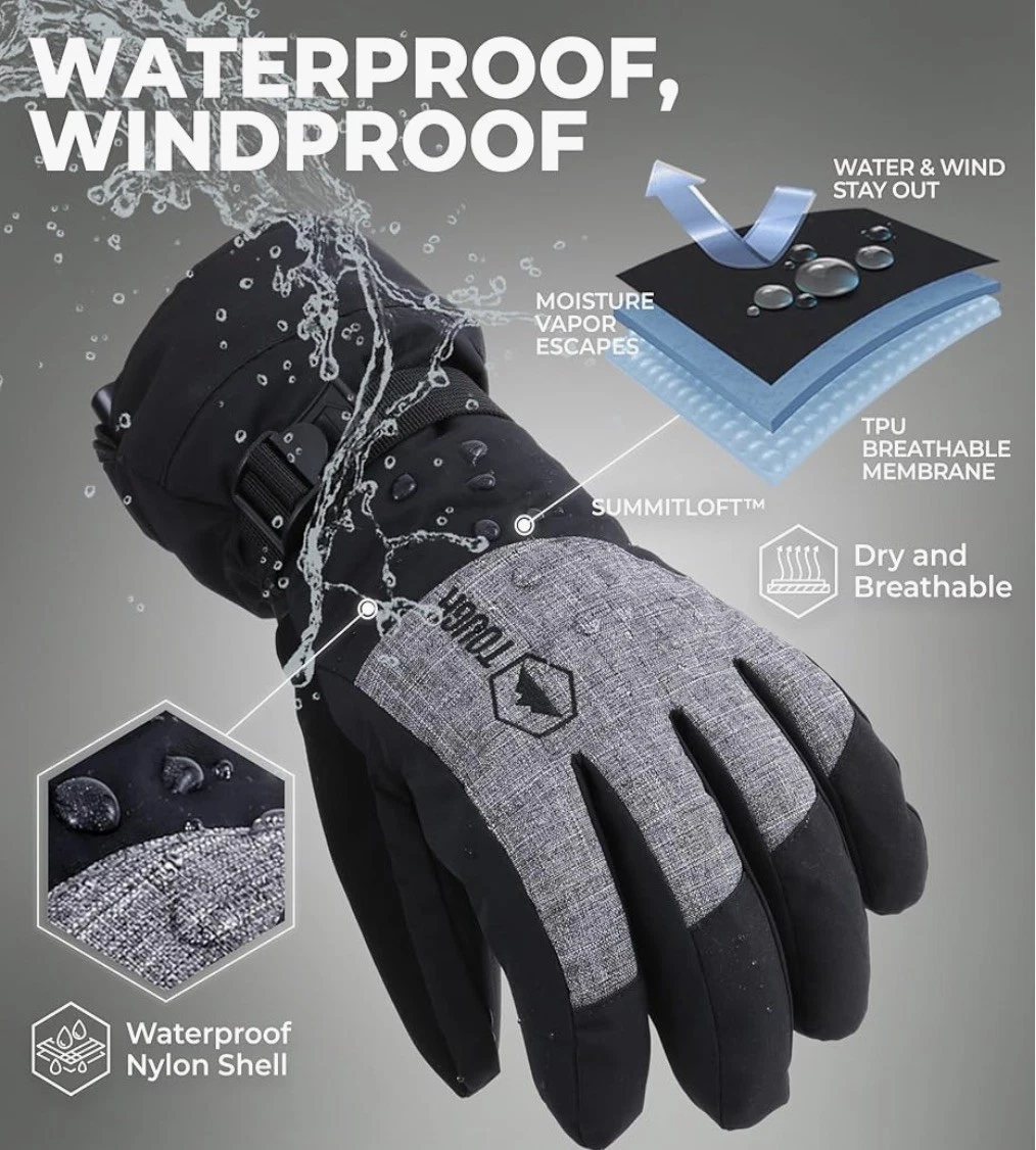 Ski Gloves Men Women - Black Snow Ski Gloves Women Men - Adult Ladies Men'S L