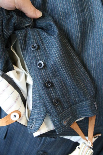 Vtg 1940s blue stripe wool 3 pce suit braces working cuffs 42 W 38 L 30 revival - Picture 6 of 22