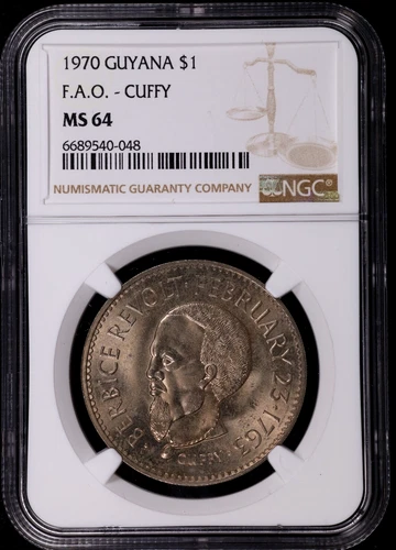 1970 Guyana $1 Dollar FAO Cuffy CuNi Copper-nickel Coin NGC MS 64