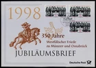 GERMANY FDC 1998 ANNIVERSARY-COVER - PEACE OF WESTPHALIA RIDER HORSE PIGEON