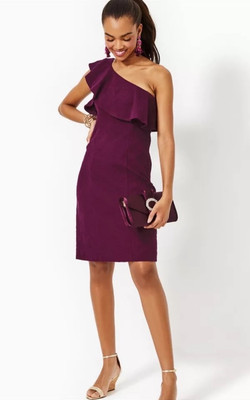 Lilly Pulitzer Bordeaux One Shoulder Dress Amarena Jacquard HOLIDAY Maroon 