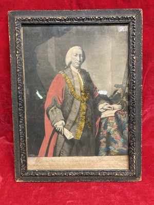 1770 Hand-Colored Engraving William Beckford Lord Mayor London   Period Frame