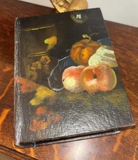 Vintage Hand Painted Secret Hiding Faux Book Box Felt Lined  8”x 6”