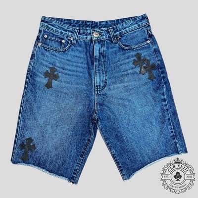 Chrome Hearts Leather Cross Patch Jean Shorts in Dark Wash | eBay