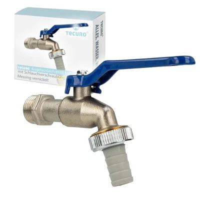 tecuro Kugelauslaufhahn 1/2 Zoll mit Schlauchverschraubung, Messing vernickelt