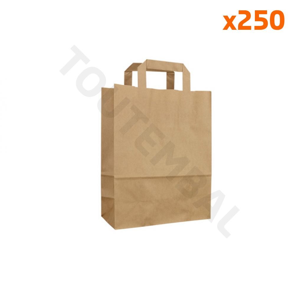 Sac papier à poignée plate en kraft brun 28x17x29cm pour commerce et vente à emporter