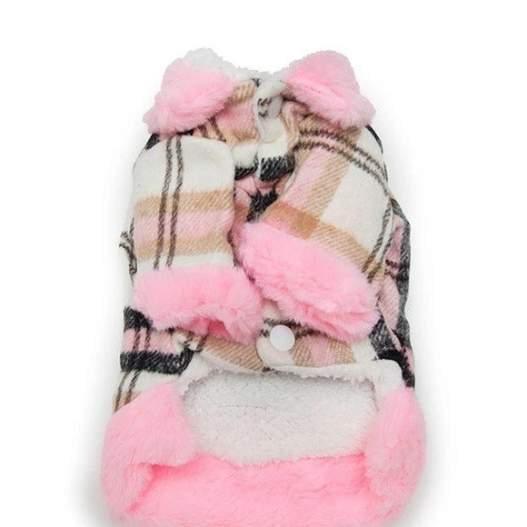 Perro/gato invierno suéter camisa chaqueta cuadros/piel sintética ribete camisa sm perro o gato Foto 3 de 3