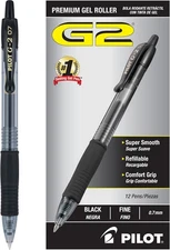Pilot G2 Premium Gel Roller Pens 0.7, Fine Point Writing Pens Black, Pack 12