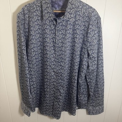 Robert Graham Shirt Mens 2XL Blue Paisley Button Up Long Sleeve Classic Fit