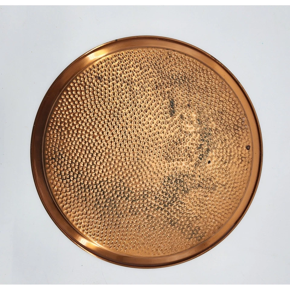 Vintage Hammered Copper Serving Tray Round Decorative Platter - Image 2 of 4
