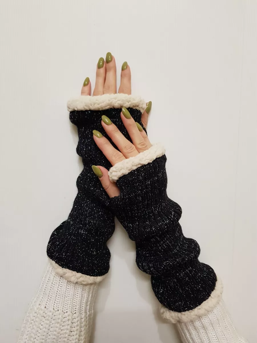 New Claire's Womens Girls Winter Black Fluffy Arm Warmer Fingerless Gloves