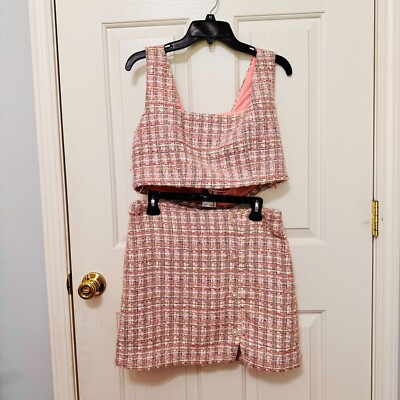 HOUSE OF HARLOW 1960 TWEED PIXIE DUST METALLIC CROPPED TOP AND SKIRT SET M $298