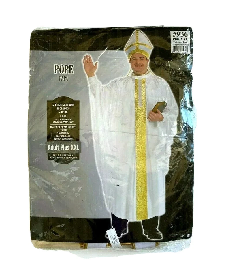 Disfraz Papa 2 Piezas #936 Adulto Plus XXL Blanco Bata y Sombrero Nuevo en Paquete Foto 2 de 4