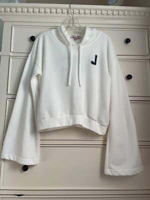 Juicy Couture White Bell Sleeve Cropped Hoodie Top Blouse