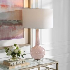 ROSA MODERN BLUSH PINK GLASS CRYSTAL BASE 29" TABLE LAMP UTTERMOST 30144