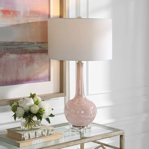 ROSA MODERN BLUSH PINK GLASS CRYSTAL BASE 29" TABLE LAMP UTTERMOST 30144 - Picture 1 of 6
