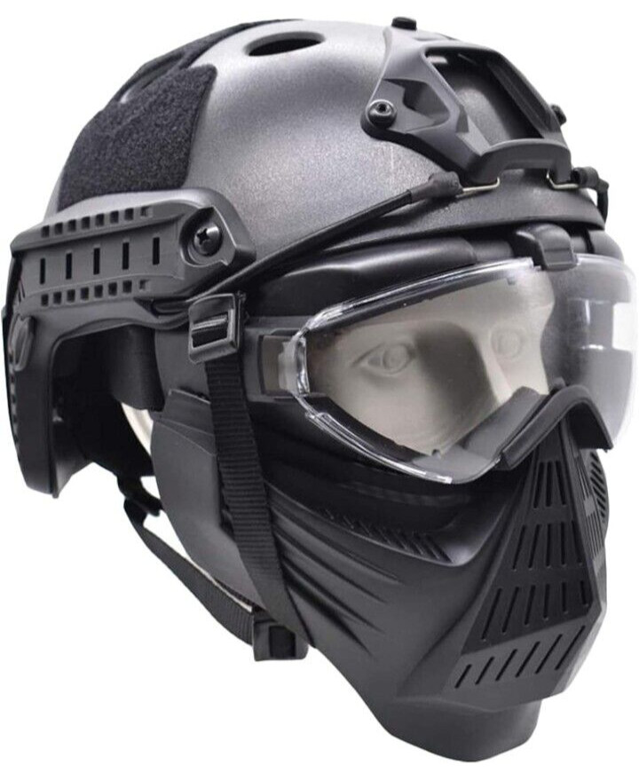 Tactical Airsoft Full Face Protective Helmet with Lens Goggl