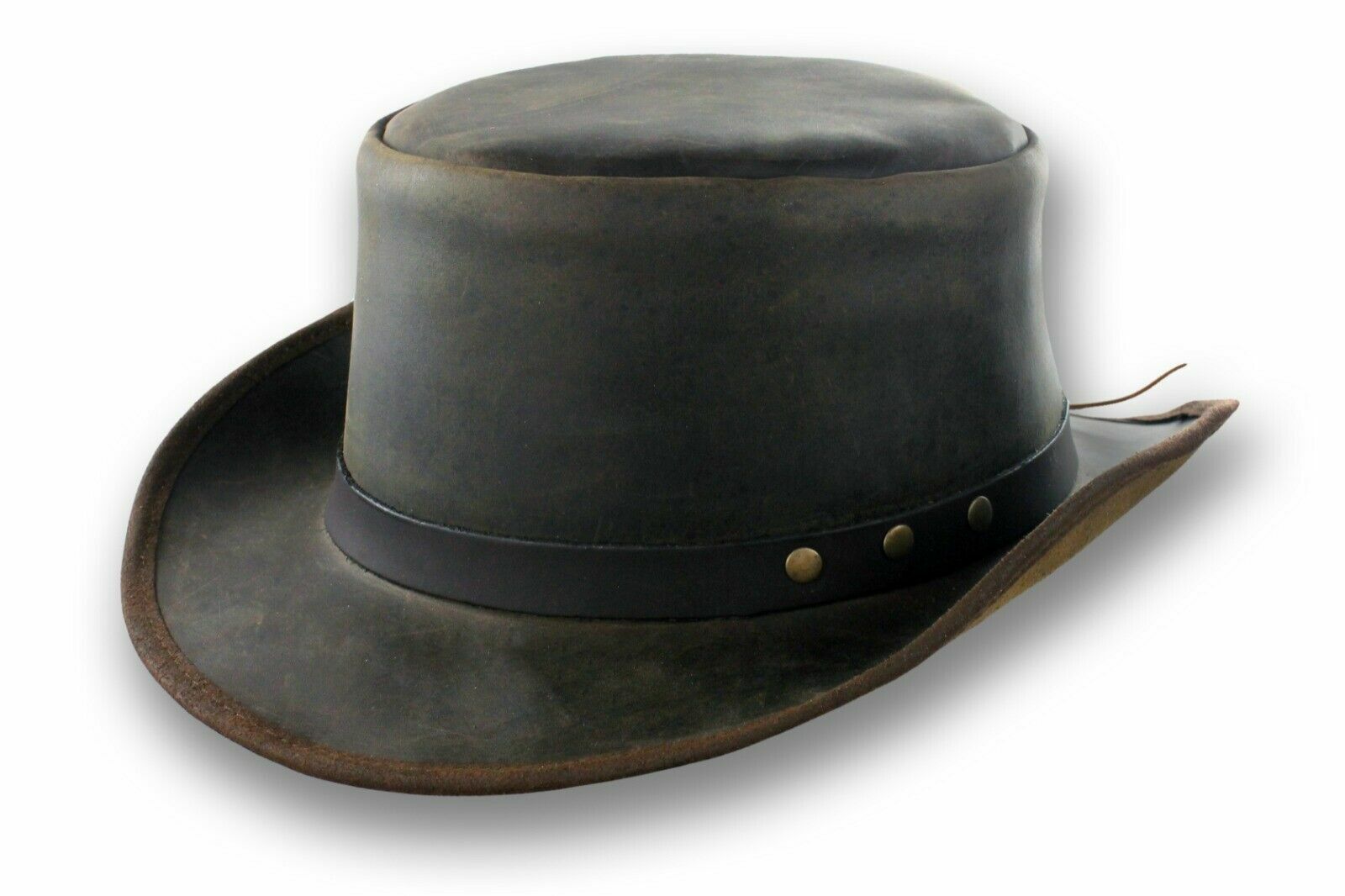 Distressed Coachman Leather Top Hat Steampunk Deadman Topper Biker Top