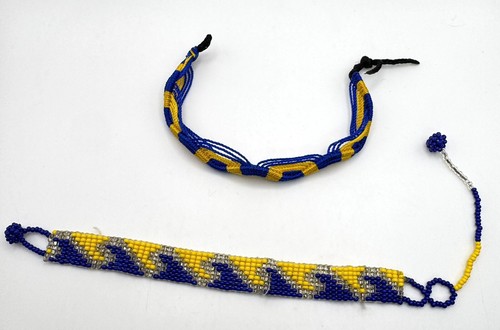 VINTAGE GLASS SEED BEAD BRACELET COLORFUL BLUE YELLOW UKRAINE - Picture 2 of 4