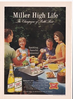 vintage 1960s magazine print ad MILLER HIGH LIFE beer barware mancave decor v2