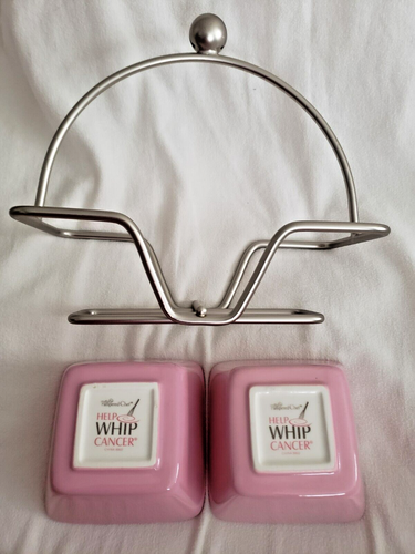 Pampered Chef Whip Cancer Caddy 2 Pink Dishes Server Breast Cancer Ribbon - Picture 8 of 20
