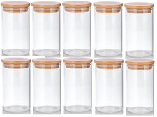 10 oz Borosilicate Clear Glass Storage Jar with Wooden Bamboo Lid 10 pack