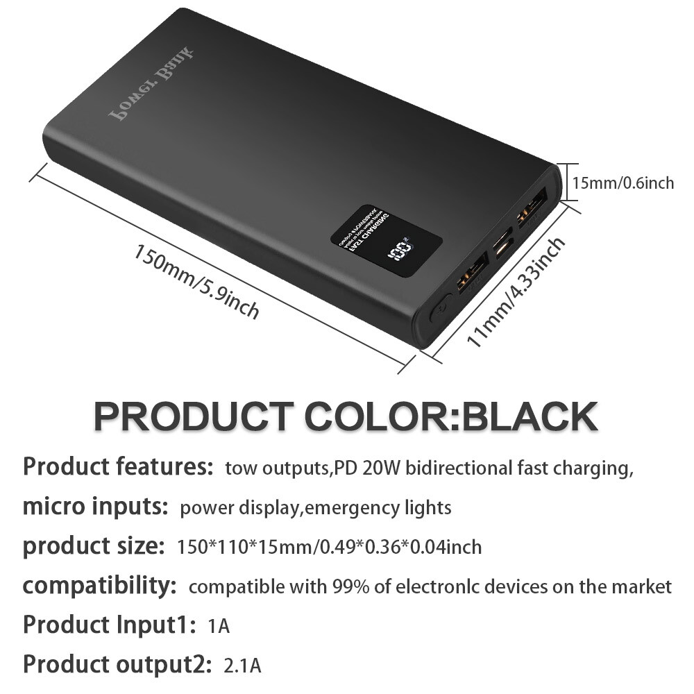 USB Power Bank 10000mah Portable External Battery Backup Charger Fast Charging