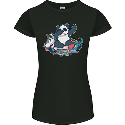 Dabbing Panda Squashing a Unicorn Funny Womens Petite Cut T-Shirt