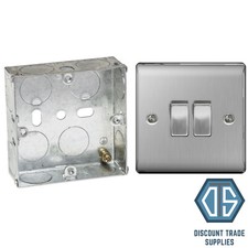 BG Brushed Steel Double Light Switch NBS42 and 25mm Single Metal Back Box