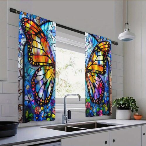 2Pcs Modern Butterfly Stained Glass Curtains Window Drapes for Living Room - Picture 5 of 39