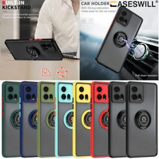 For Motorola Edge 30 Fusion Slim Matte Back Ring Stand Case + Screen Protector