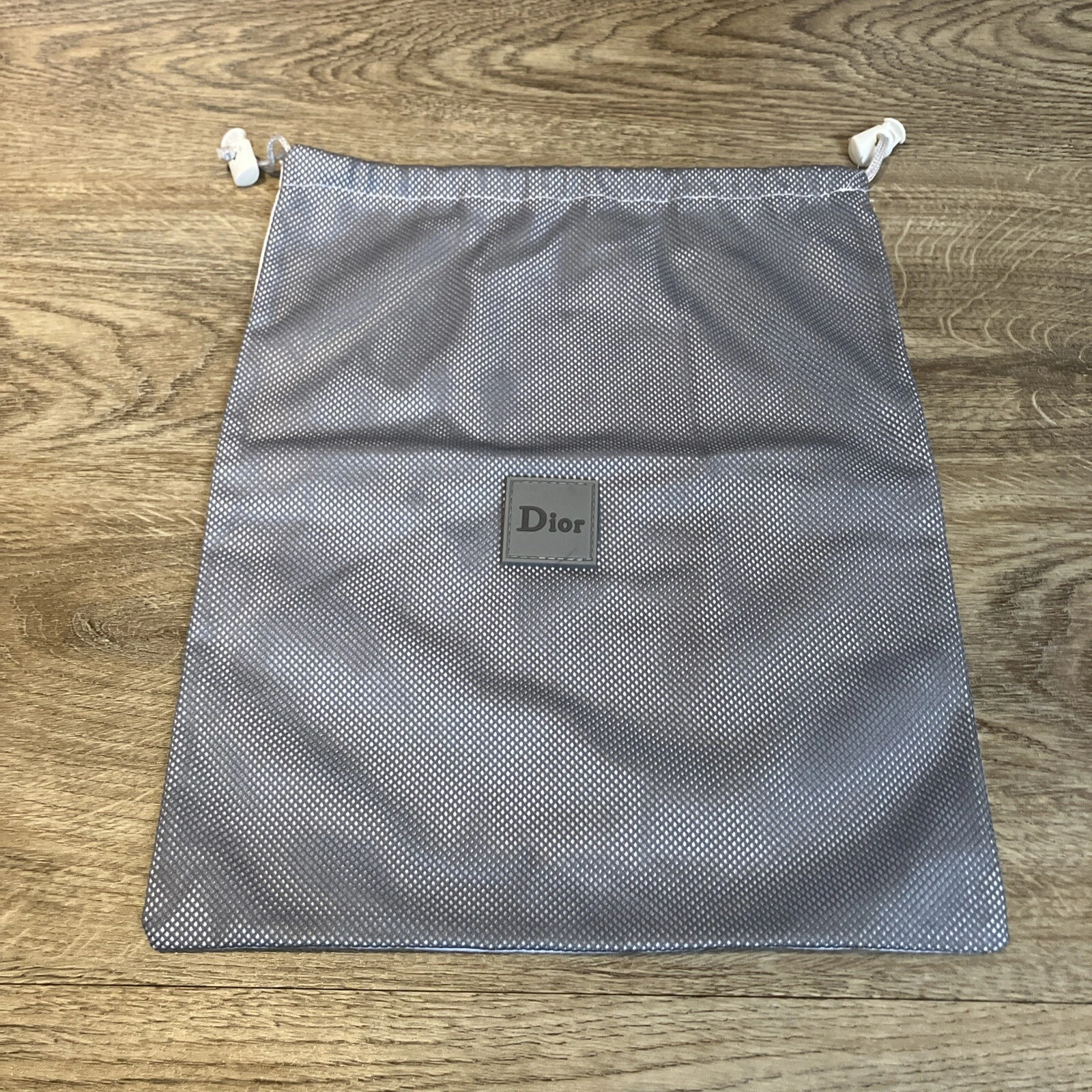 Authentique sac à poussière Dior Medium 33 x 28 cm gris blanc cordon pochette à chaussures de sport