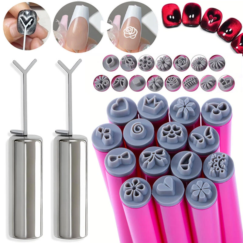 Juego de bolígrafos de sellos de manicura + Kit de imanes de ojo de gato con corazón | Hágalo usted mismo arte en uñas magnético ojo de gato Foto 2 de 4