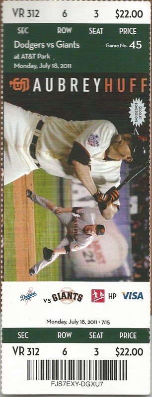 Pablo Sandoval HR #50  7/18/2011 Dodgers at Giants Full Ticket 
