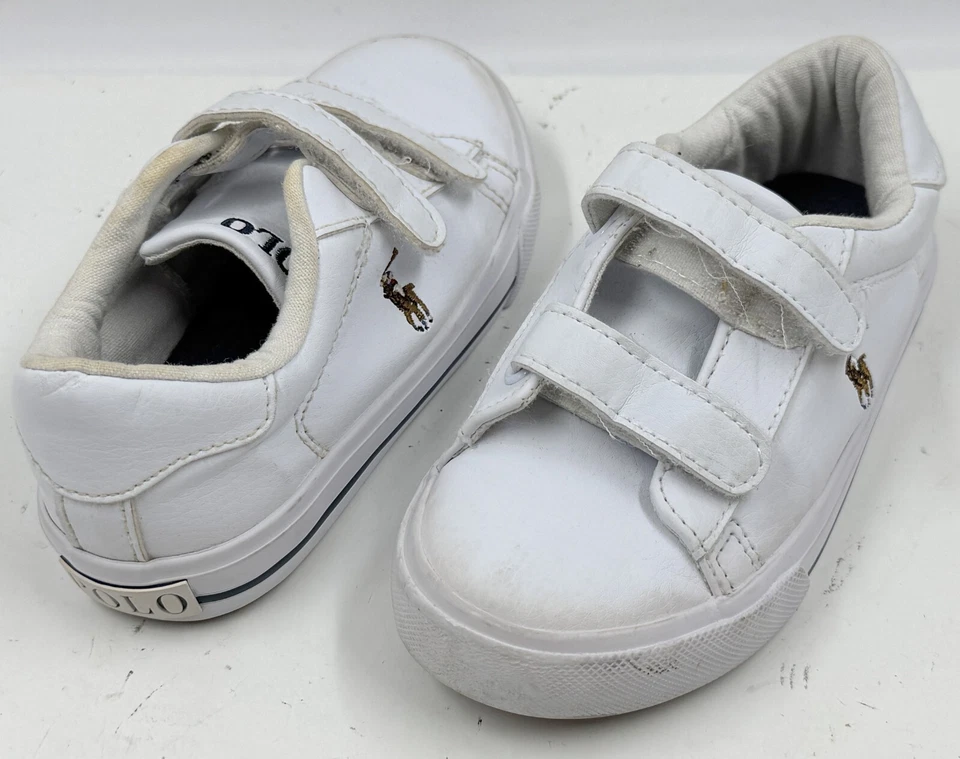 Polo Ralph Lauren Toddler Sneakers Sz 10 White Round Toe Athletic Casual Shoes - Image 3 of 4