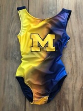 NWT University of Michigan Blue Gold Soft College Open Back Gymnastics Leotard