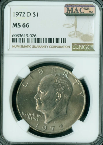 1972 D EISENHOWER DOLLAR EDGEVIEW NGC MS66 PQ 2ND FINEST MAC SPOTLESS .