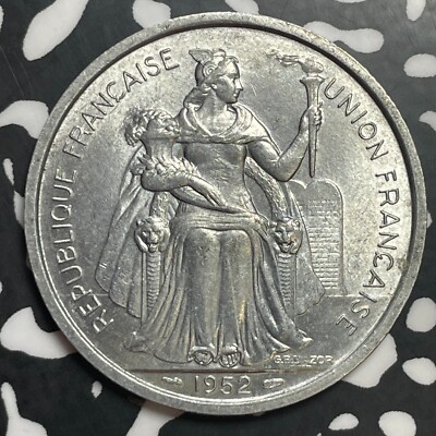 1952 French Oceania 5 Francs Lot#E7288 High Grade! Beautiful!