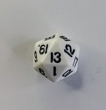 Vintage 1990s The Armory d20 RPG Die Opaque White/Black Taiwan Mould