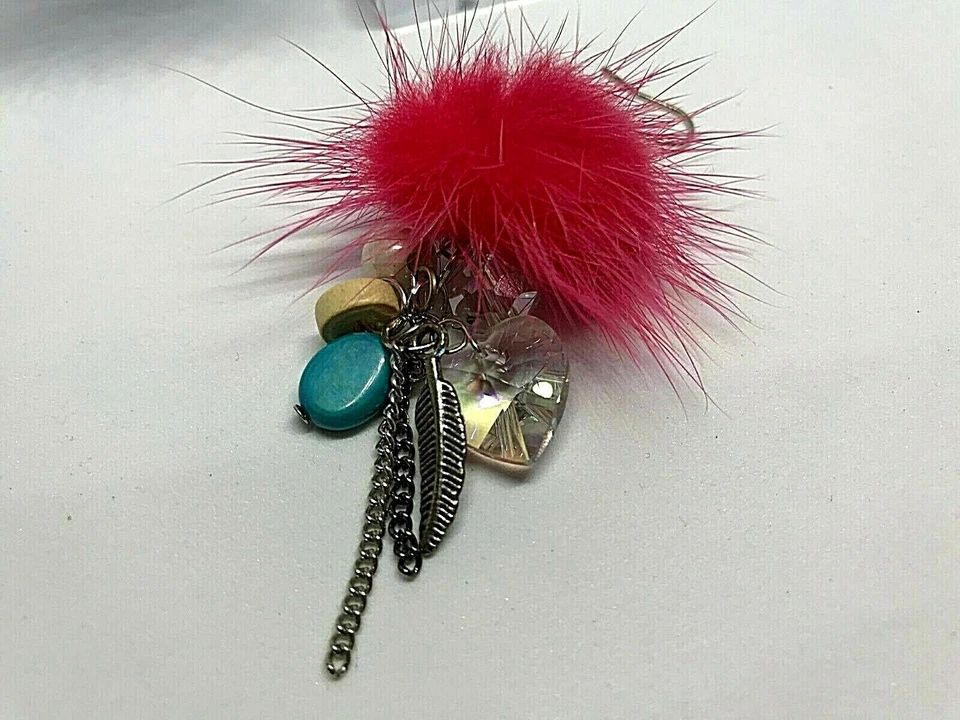 Pendientes colgantes/gotas de cristal de plástico pluma rosa metal plata vintage 1980' Foto 4 de 4