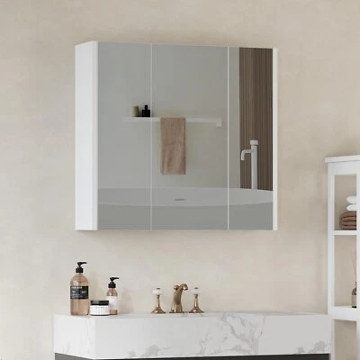 AVC DESIGNS Bathroom Wall Cabinet Storage Cupboard Mirror Wall Mounted White Wooden Shelves
