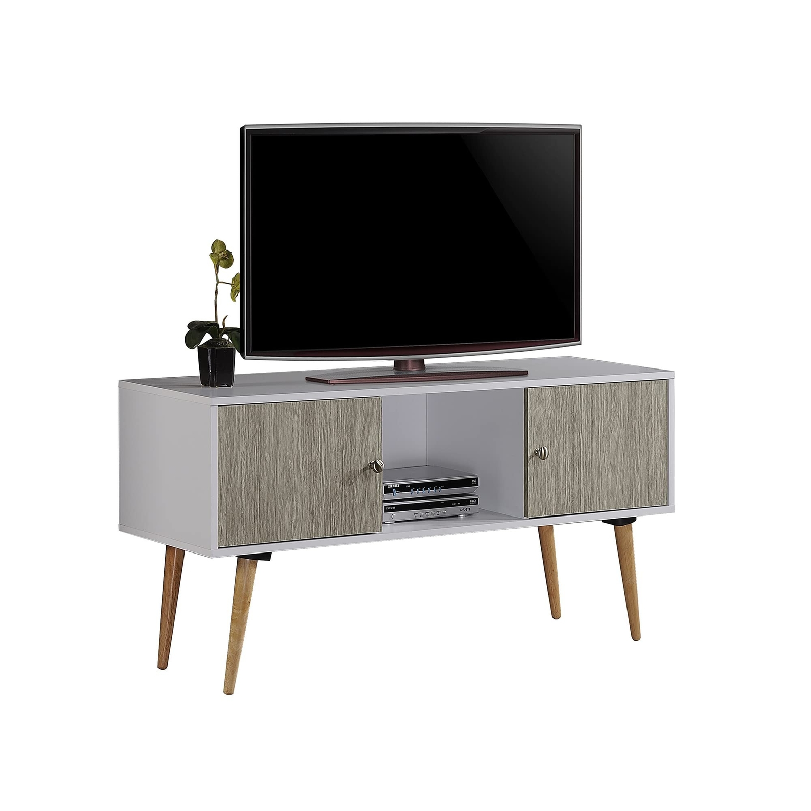 With Two Storage Doors, And Solid Wood Legs, White