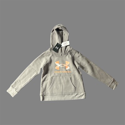 Under Armour Girl's Grey/Orange Loose Fit Rival Fleece BL Print Fill Hoody #107