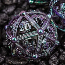 Sage’s Dragon Orb Deadly Nightshade Hollow Metal Polyhedral Dice Set DND TTRPG