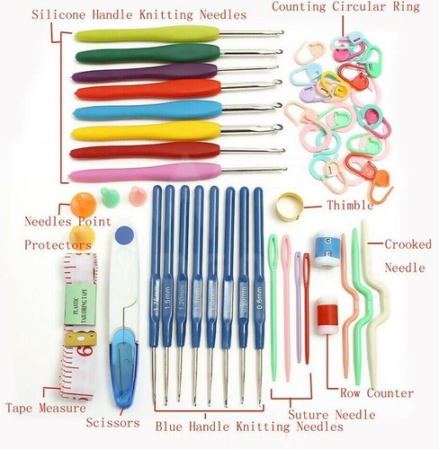 52PCS Crochet Hooks Set Kit Yarn Knitting Needles Sewing Tools Grip With Bag DIY