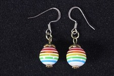 Rainbow Striped Glass Ball Earinngs For Pierced Ears